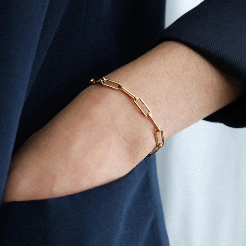 DG-20082013 Gold Stainless Steel Paper Clip Bracelet - Image 5